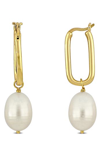Delmar 10-10.5mm Rice Shape Cultured Freshwater Pearl Drop Earrings In Brown