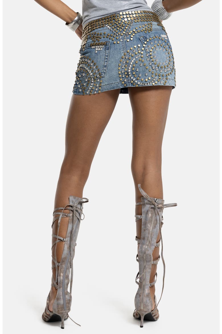 Studded Denim Miniskirt, Alternate, color, BLUE