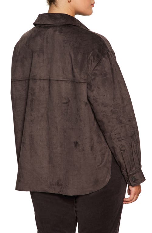Sanctuary Ivy Faux Suede Long Sleeve Button-up Shirt In Brown