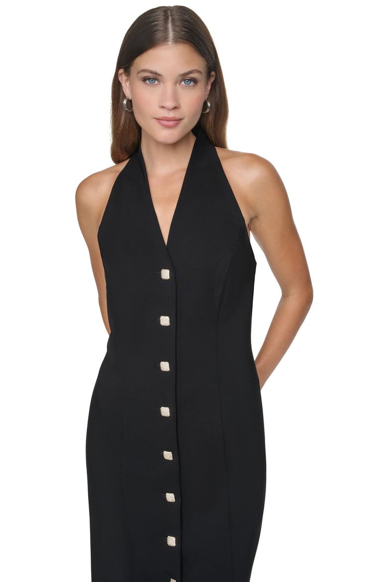 Halter Button-Front Midi Dress, Alternate, color, Black