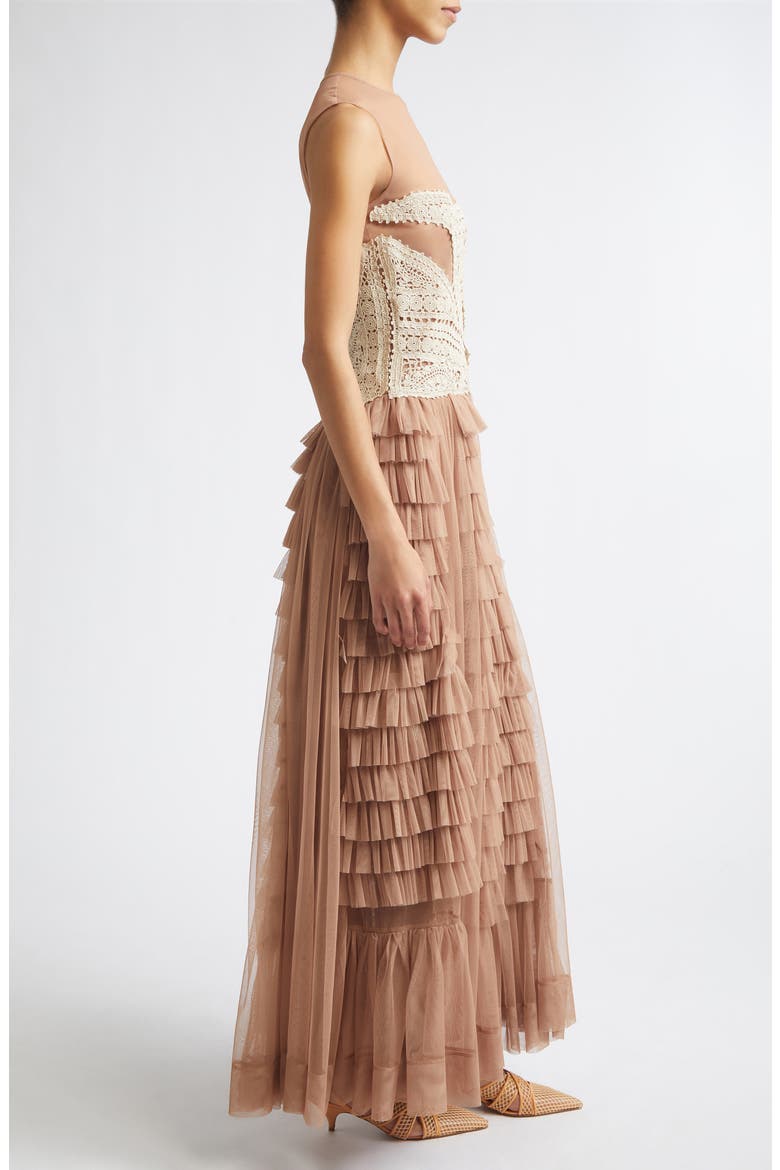Orla Crochet & Tulle Gown, Alternate, color, SANDSTONE