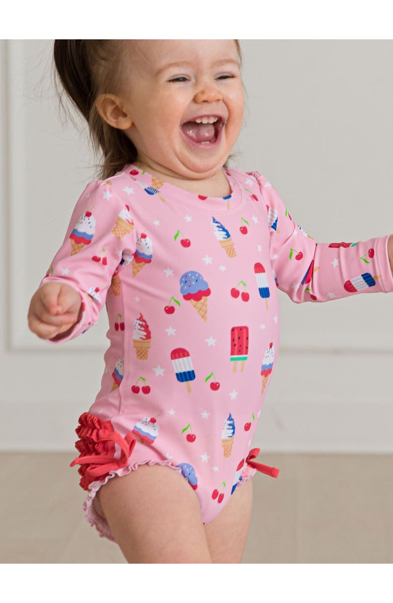 RuffleButts Baby Girls UPF50+ Sun Protected Americana Long Sleeve One Piece Rash Guard, Alternate, color, 