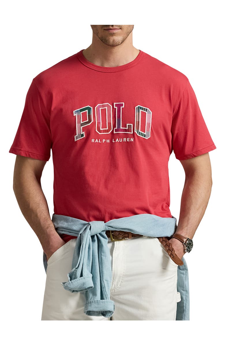 Polo Ralph Lauren Big & Tall India Plaid-Logo Jersey T-Shirt, Main, color, Starboard Red