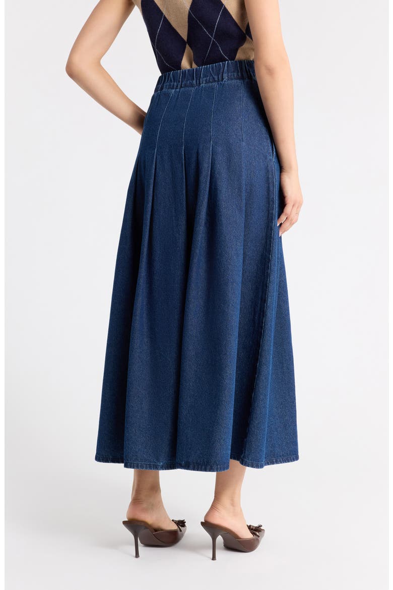 Pleated Denim Midi Skirt, Alternate, color, MEDIUM WASH
