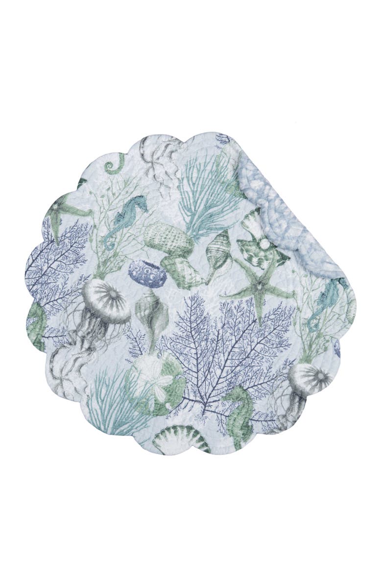 C&F Home Shoreline Waters Scalloped Round Placemats Set of 6 Nautical Design Coral, 17", Alternate, color, Blue