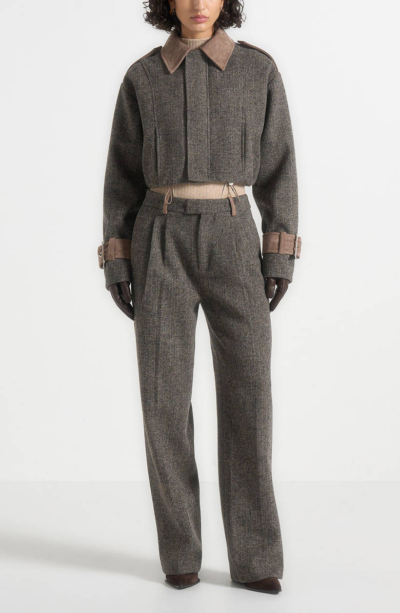 Manière De Voir Julie Herringbone Wool Twin Pleat Trousers, Alternate, color, Grey