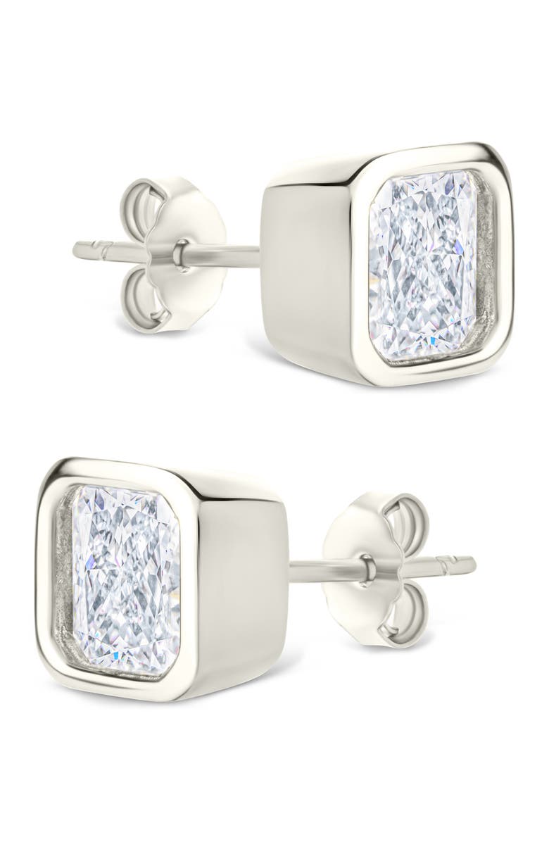 Sterling Forever Radiant Cut Cubic Zirconia Stud Earrings, Alternate, color, Silver