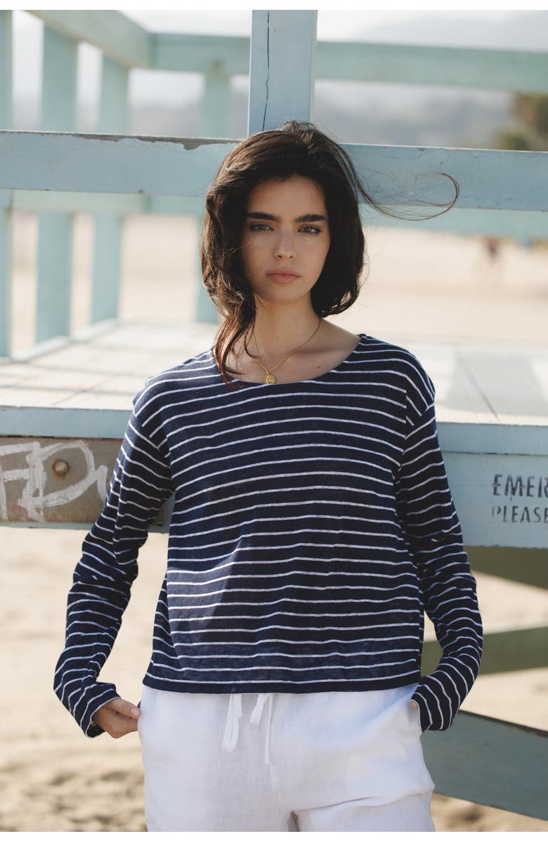 VIR VITA Camille Linen Striped Top, Alternate, color, Classic Navy/White