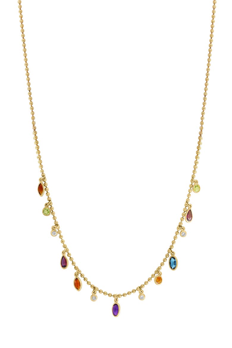 14K Yellow Gold Diamond,Amethyst,London Blue Topaz,Citrine,Madera Citrine,Rhodolite,Peridot Necklace, Main, color, Hematite and FW Blush Pearl
