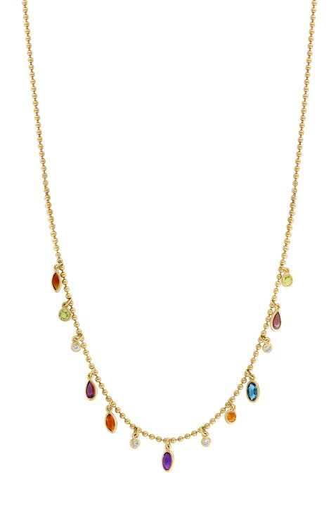 14K Yellow Gold Diamond,Amethyst,London Blue Topaz,Citrine,Madera Citrine,Rhodolite,Peridot Necklace