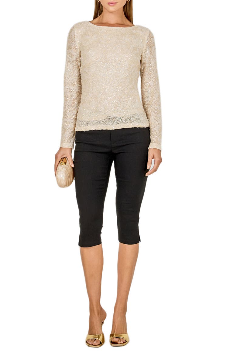 Sequin Scoop Neck Top, Alternate, color, BEIGE