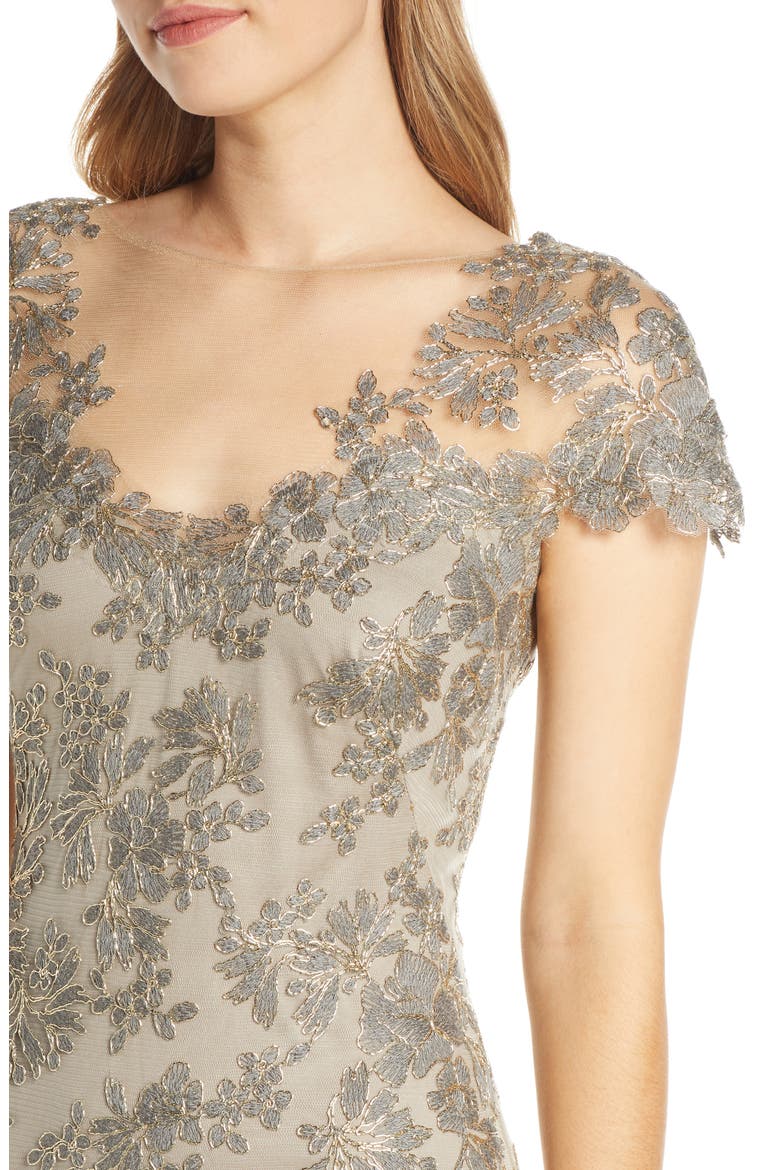 Embroidered Mesh Cocktail Dress, Alternate, color, SMOKE PEARL