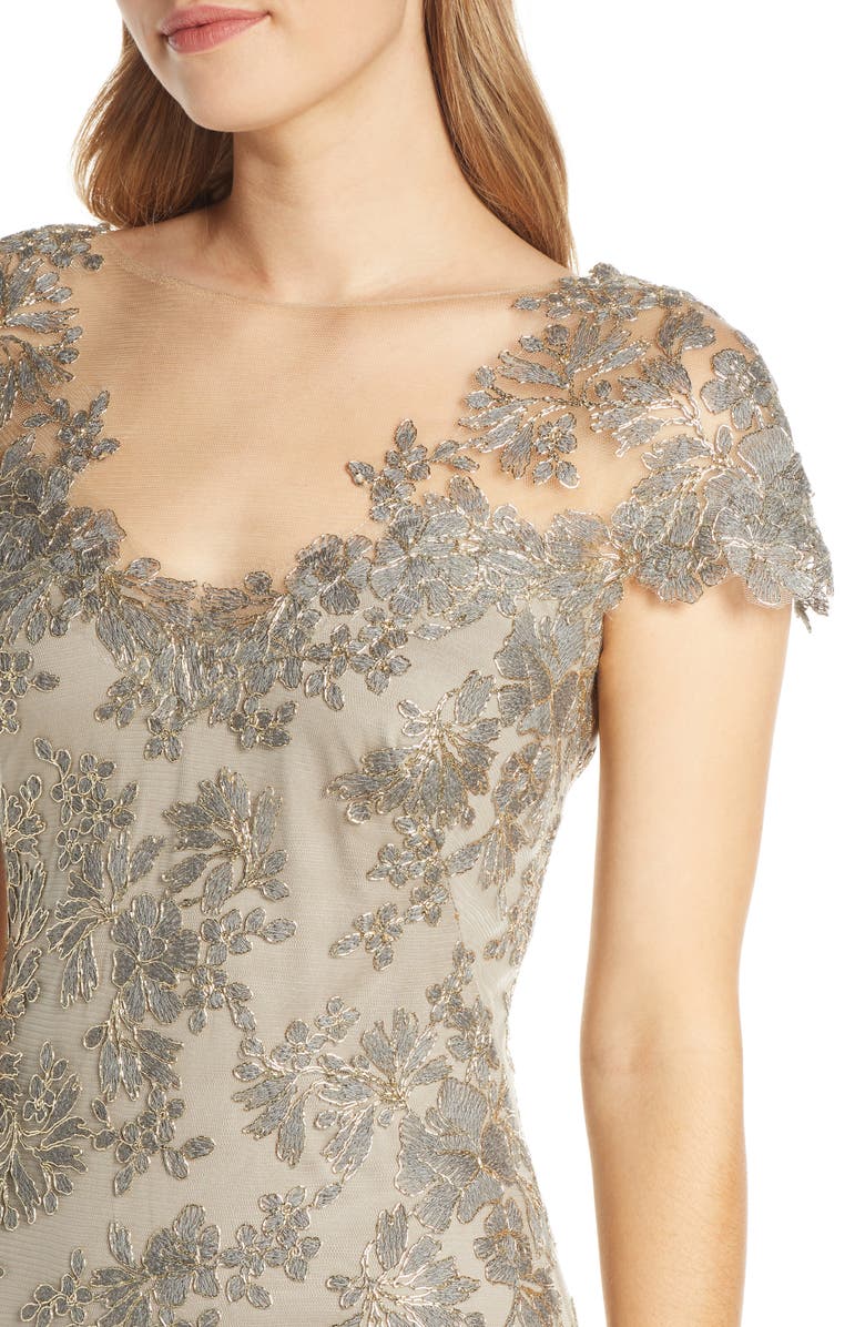 Tadashi Shoji Embroidered Mesh Cocktail Dress, Alternate, color,