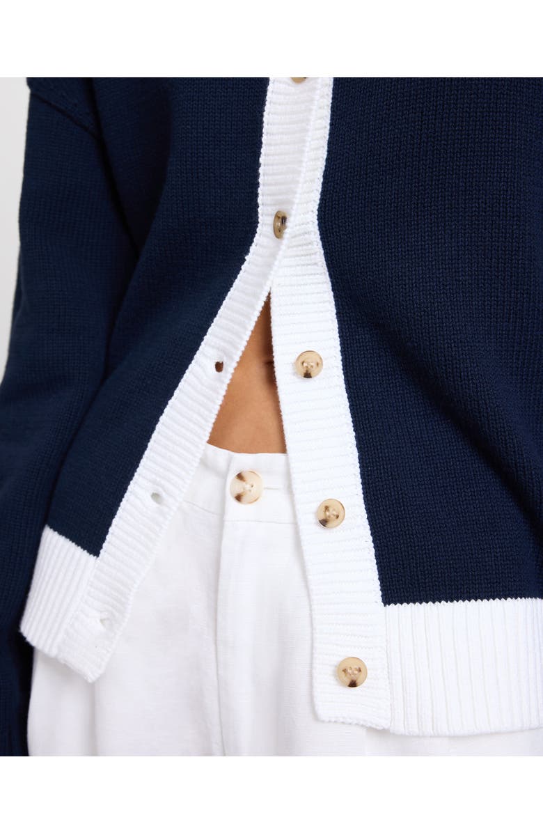 Onia Cotton Fitted Cardigan, Alternate, color, Off White/Navy