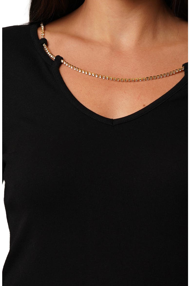 Rhinestone Chain V-Neck Top, Alternate, color, BLACK