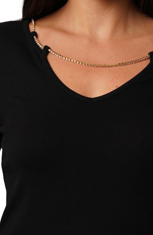 Cyrus Rhinestone Chain V-neck Top In Black