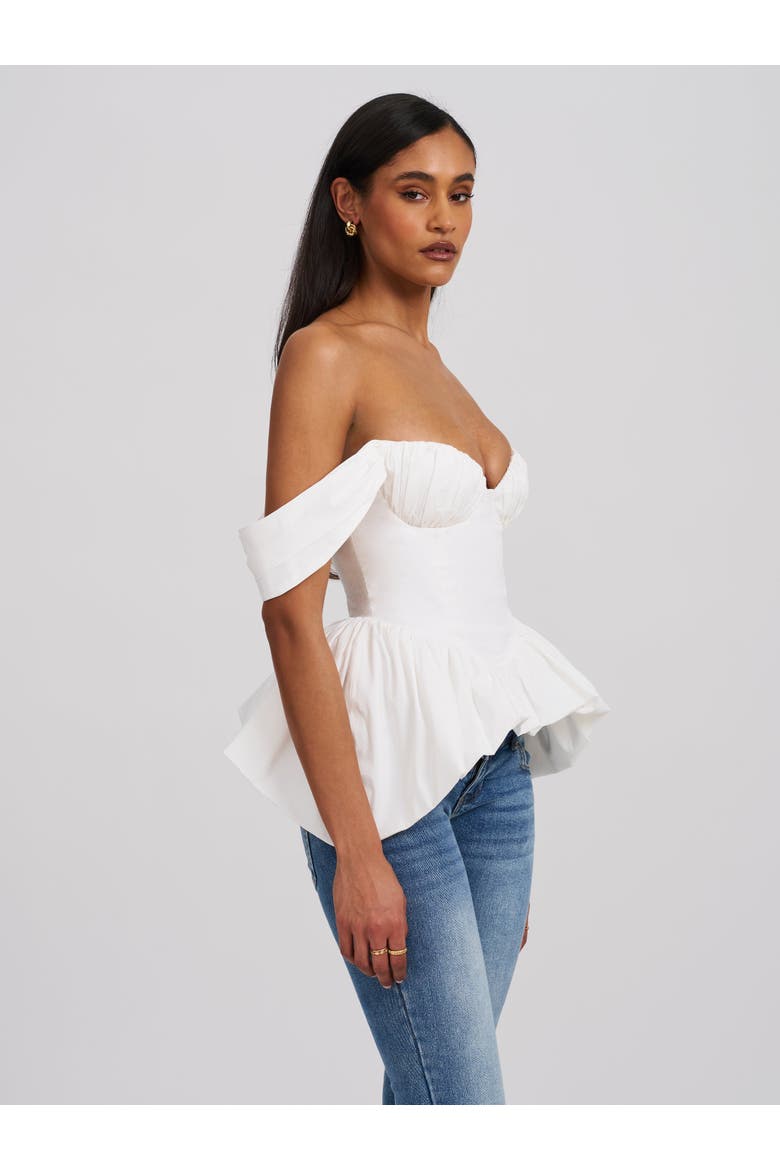 Qistina Off-shoulder Bubble Hem Peplum Cotton Top, Alternate, color, White