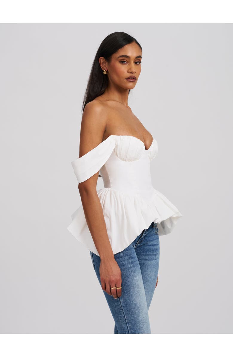 Miss Circle Qistina Off-shoulder Bubble Hem Peplum Cotton Top, Alternate, color, White