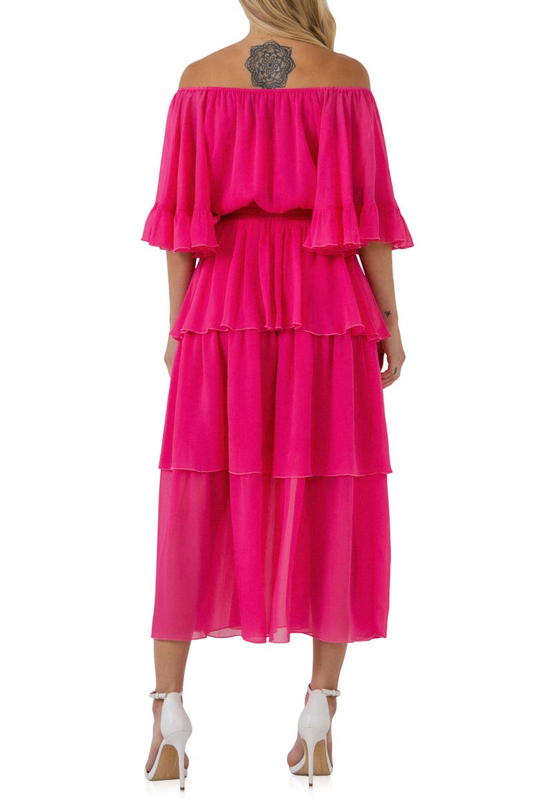 Off the Shoulder Tiered Chiffon Dress, Alternate, color, FUCHSIA