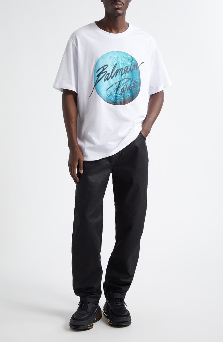 Balmain Planet Logo Graphic T-Shirt, Alternate, color, White