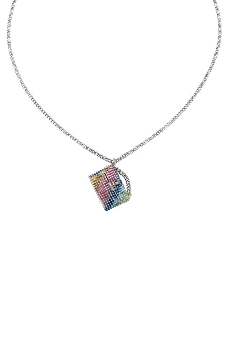 Kurt Geiger London Rainbow Crystal Purse Pendant Long Necklace, Main, color, 
