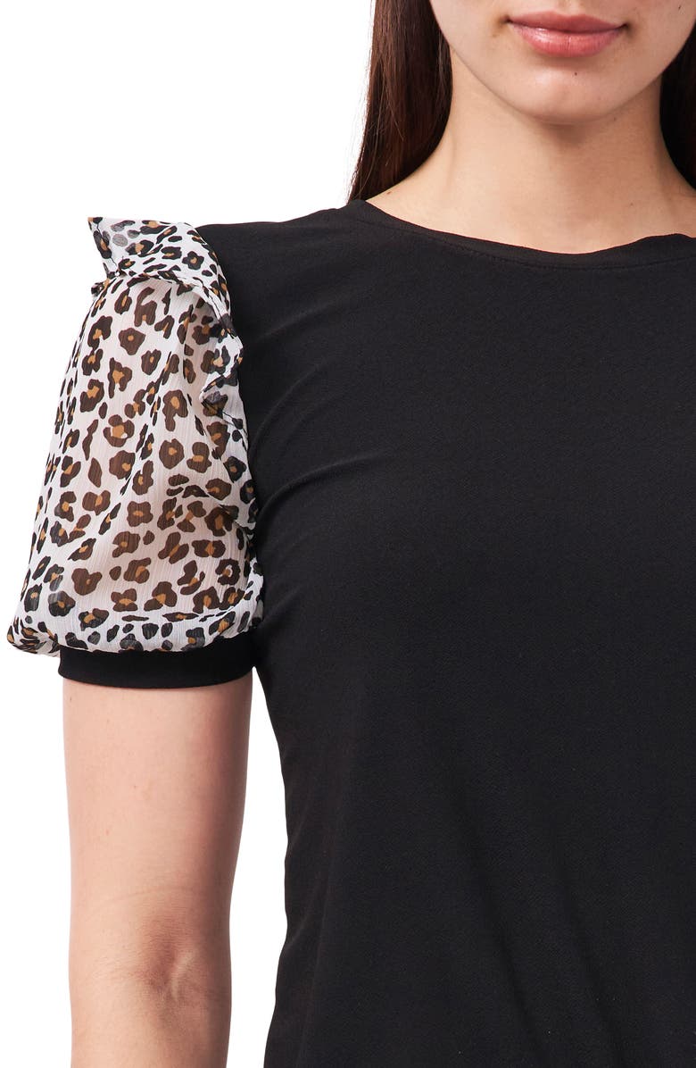 CeCe Mixed Media Puff Sleeve Crepe T-Shirt, Alternate, color, 