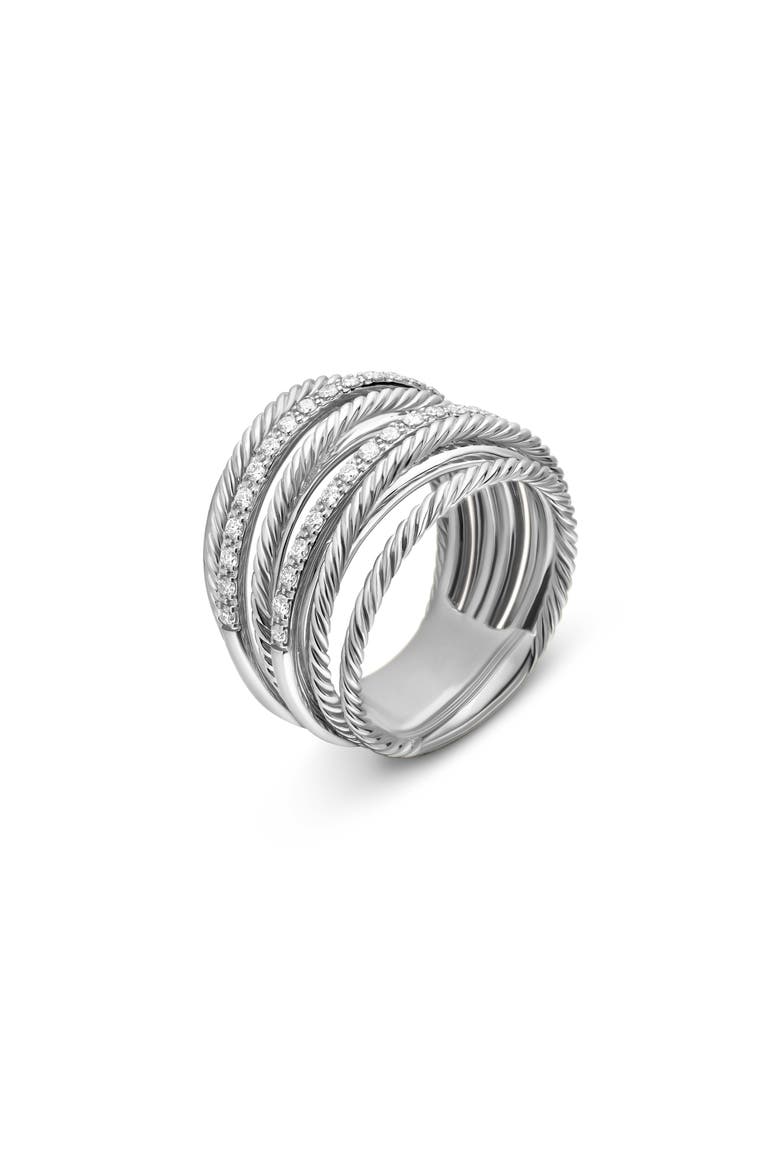 Wide Crossover Pavé Diamond Ring, Alternate, color, SILVER/ DIAMOND