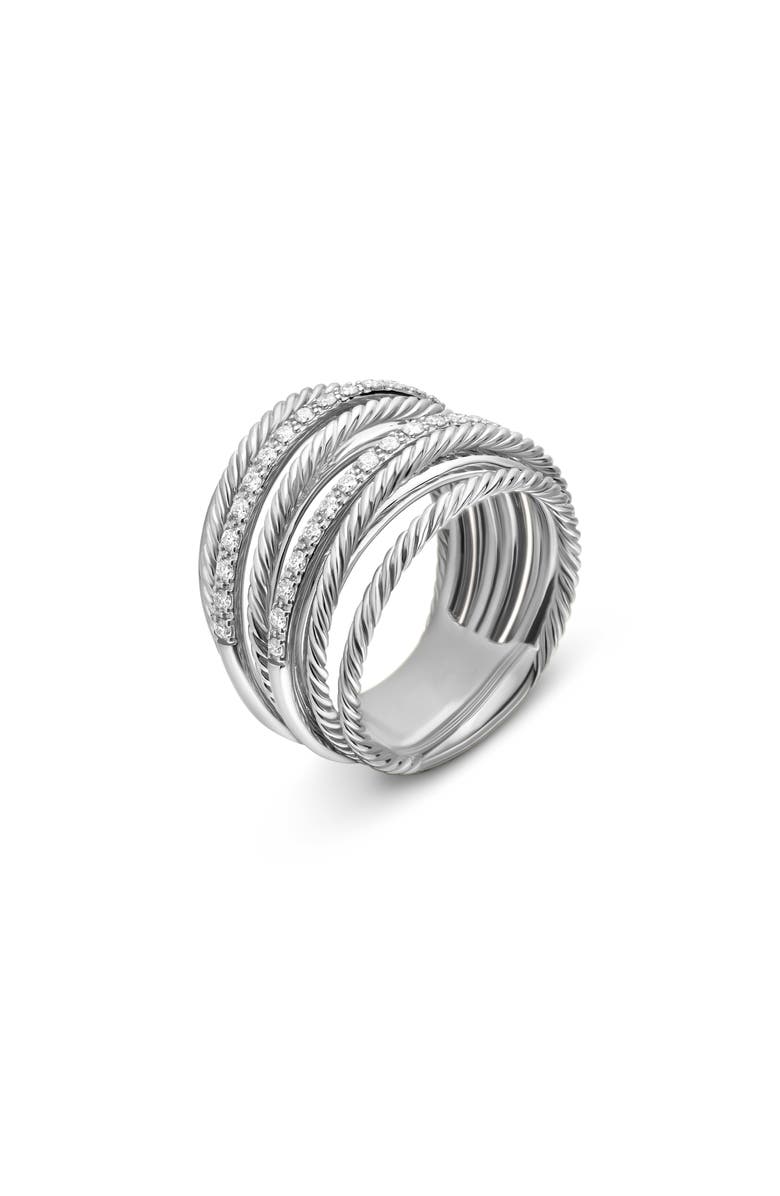 David Yurman Wide Crossover Pavé Diamond Ring, Alternate, color, Silver/ Diamond
