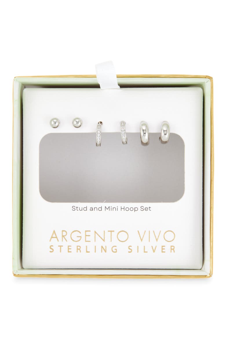 Pack of 3 Assorted Stud & Hoop Earrings, Main, color, SILVER