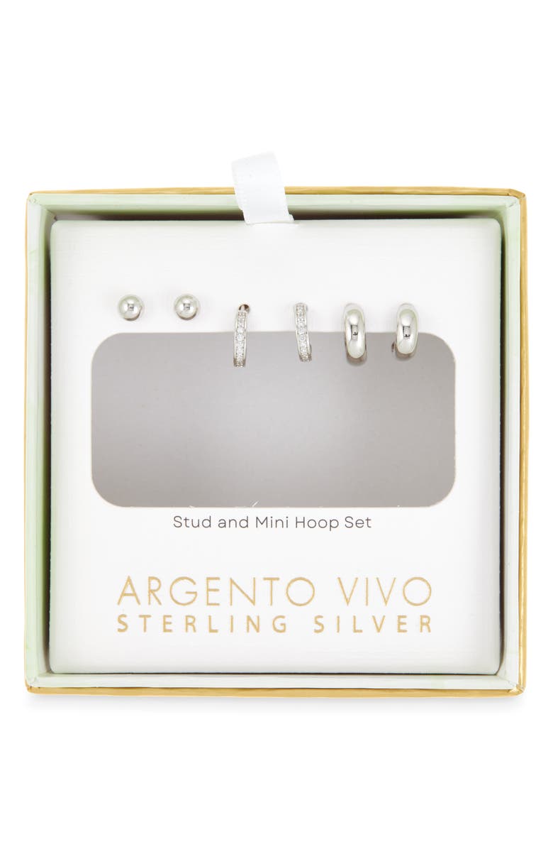 ARGENTO VIVO Pack of 3 Assorted Stud & Hoop Earrings, Main, color, Silver