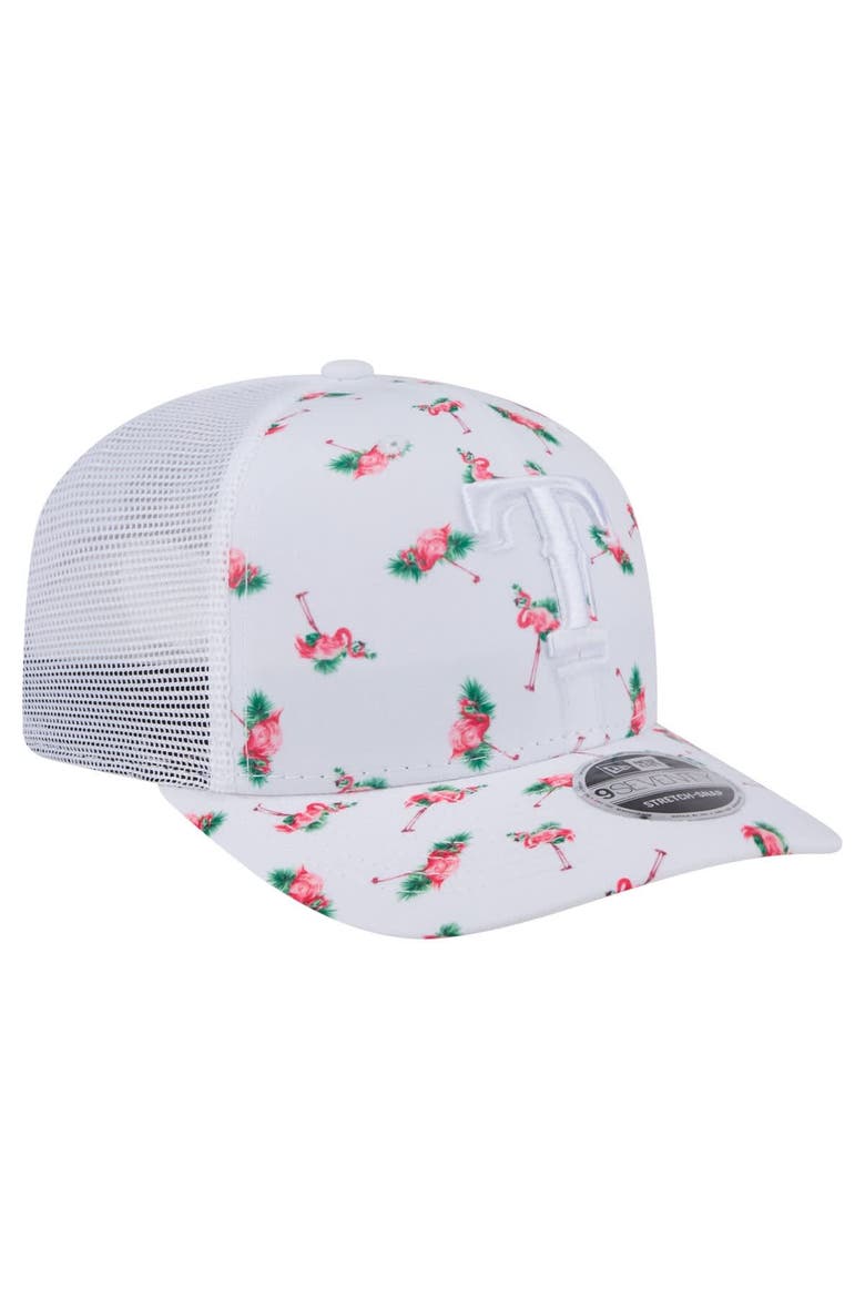 Men's New Era  White Texas Rangers Flamingo Mesh Back 9SEVENTY Stretch-Snap Hat, Alternate, color, White