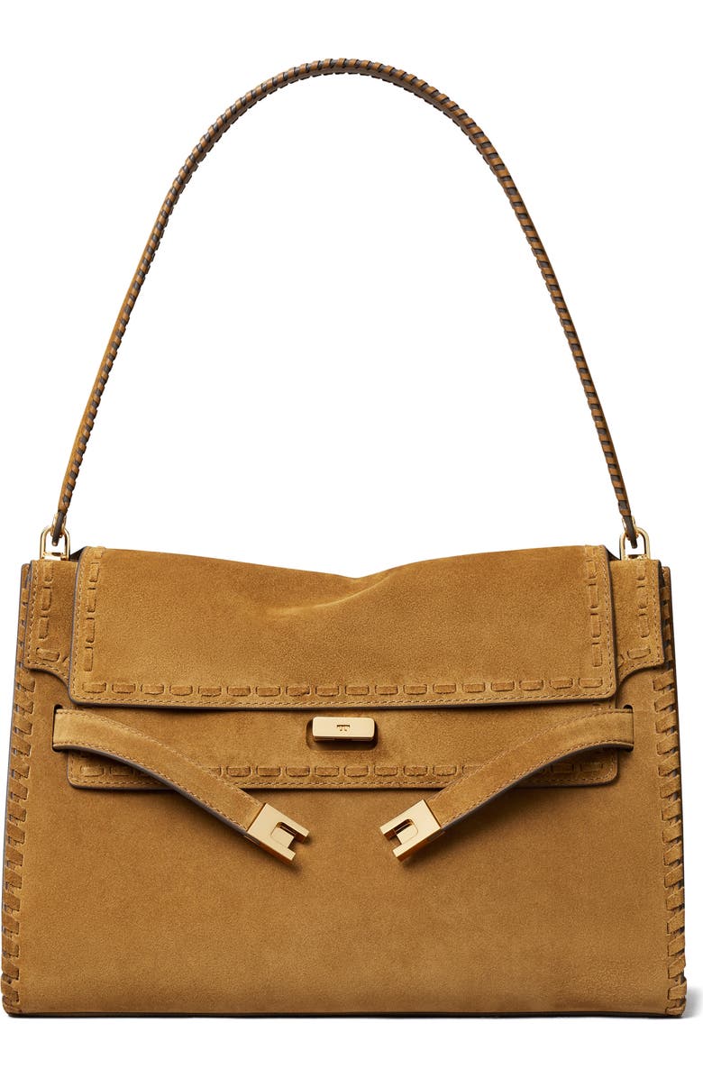Tory Burch Large Lee Radziwill Suede Shoulder Bag, Main, color, Wild Tabacco
