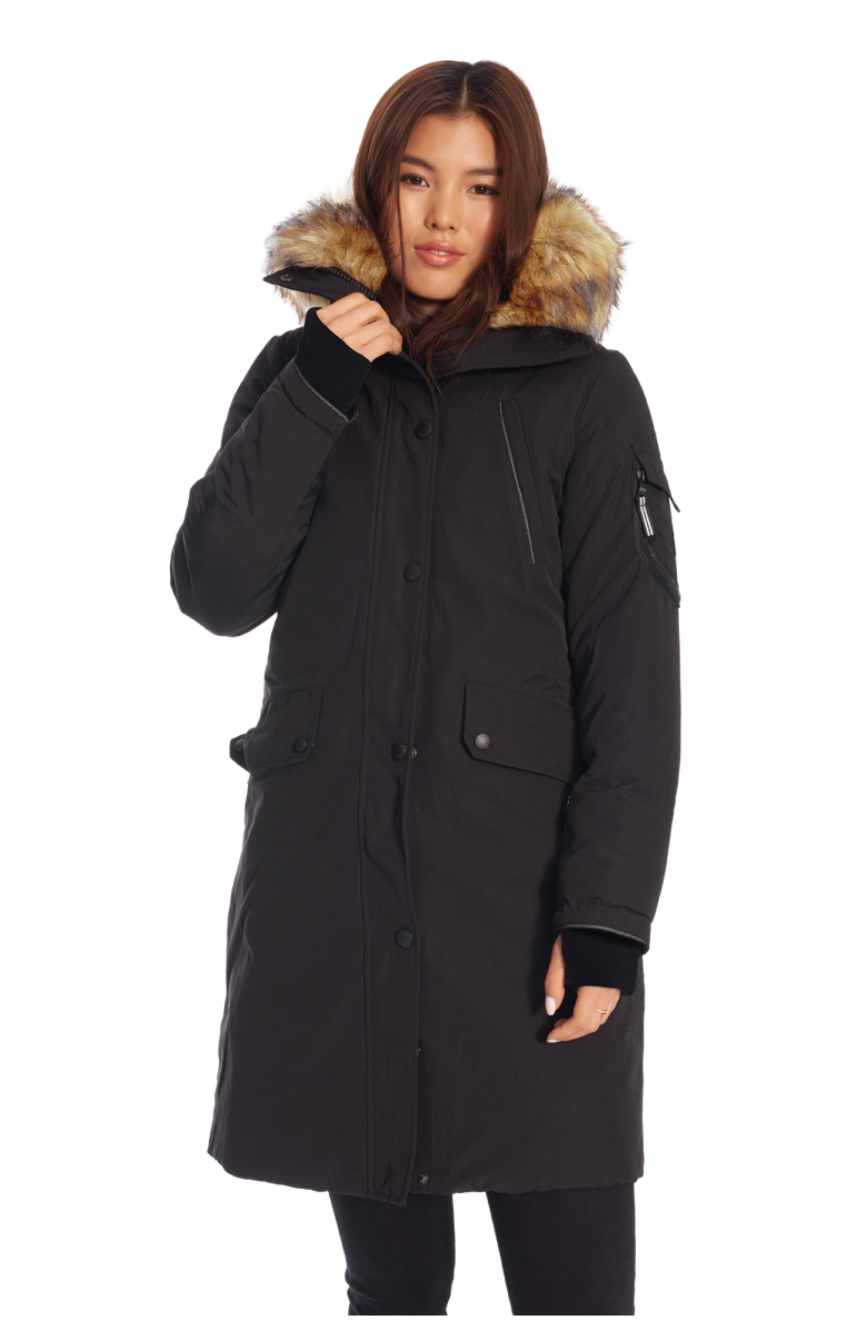 Alpine North LAURENTIAN - Vegan Down Long Parka Winter with Faux Fur Hood, Main, color, Black