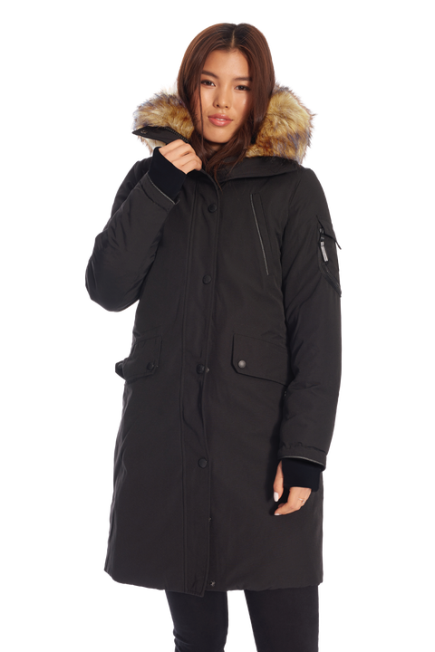 LAURENTIAN - Vegan Down Long Parka Winter with Faux Fur Hood