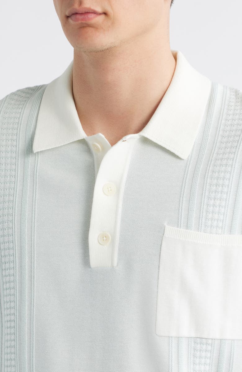 Wax London Turin Stripe Cotton Pocket Polo Sweater, Alternate, color, Pale Blue / Ecru