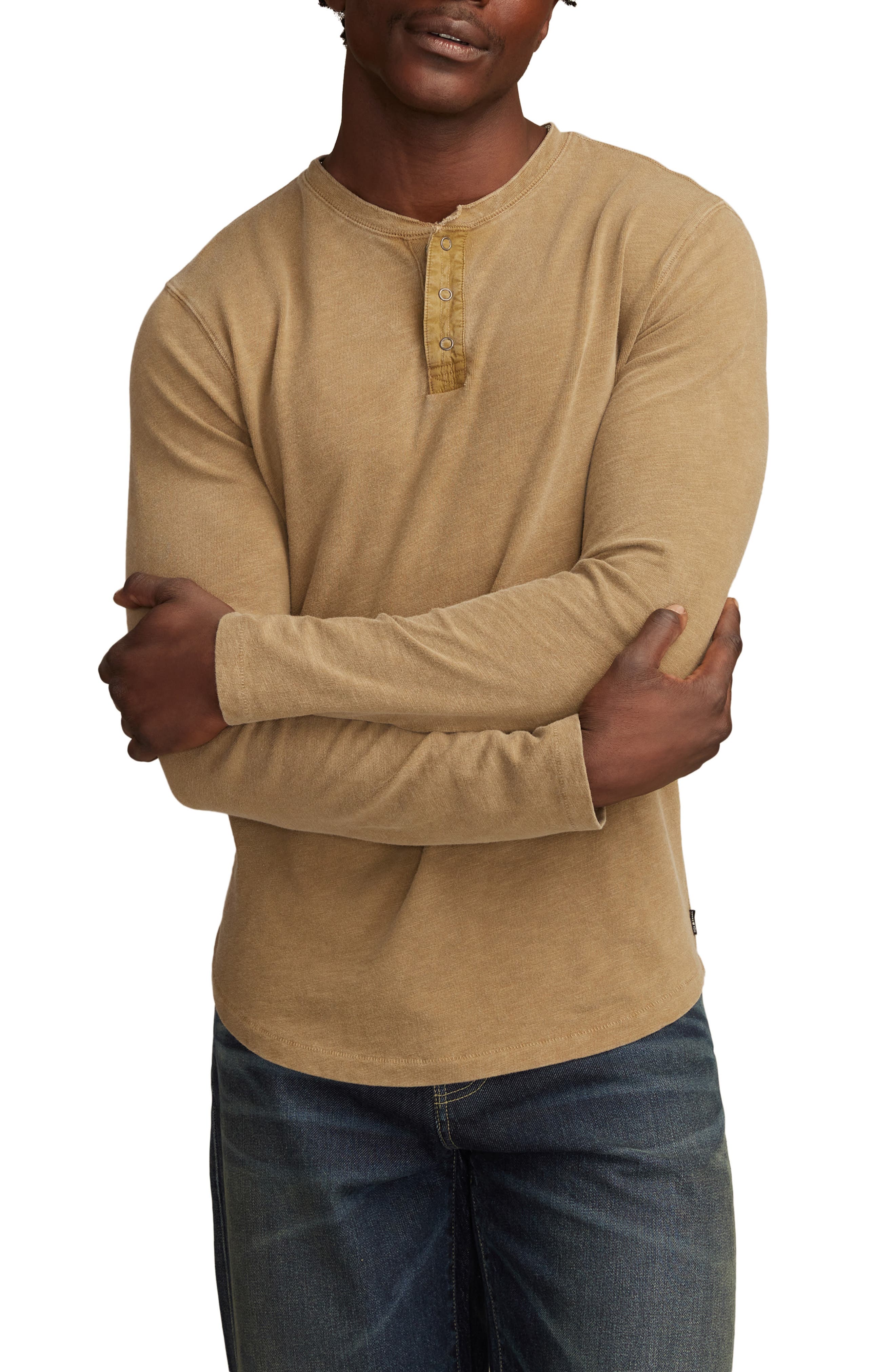 Lucky Brand Weekend Long Sleeve Slubbed Henley in Gothic Olive 