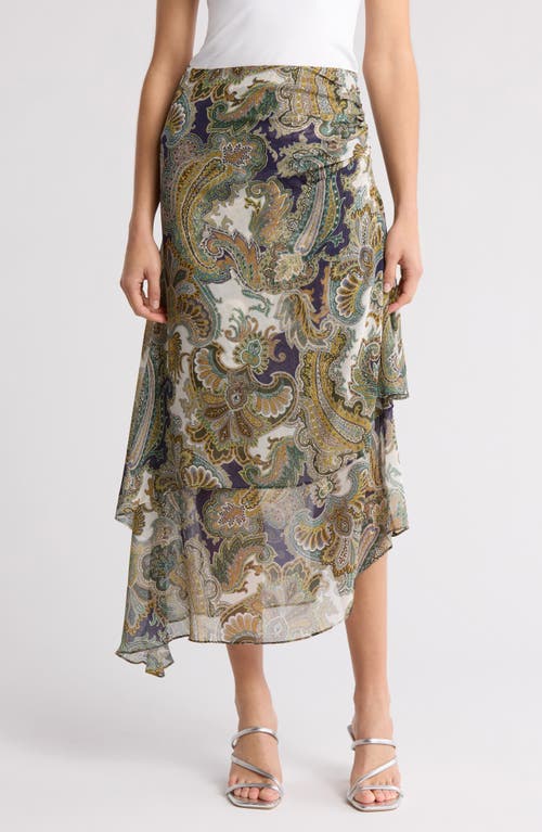 Veronica Beard Sira Ruffle Ruched Silk Tulip Skirt In Army Multi