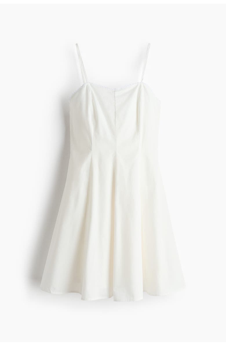 H&M Flared-skirt Poplin Dress, Main, color, Ivory