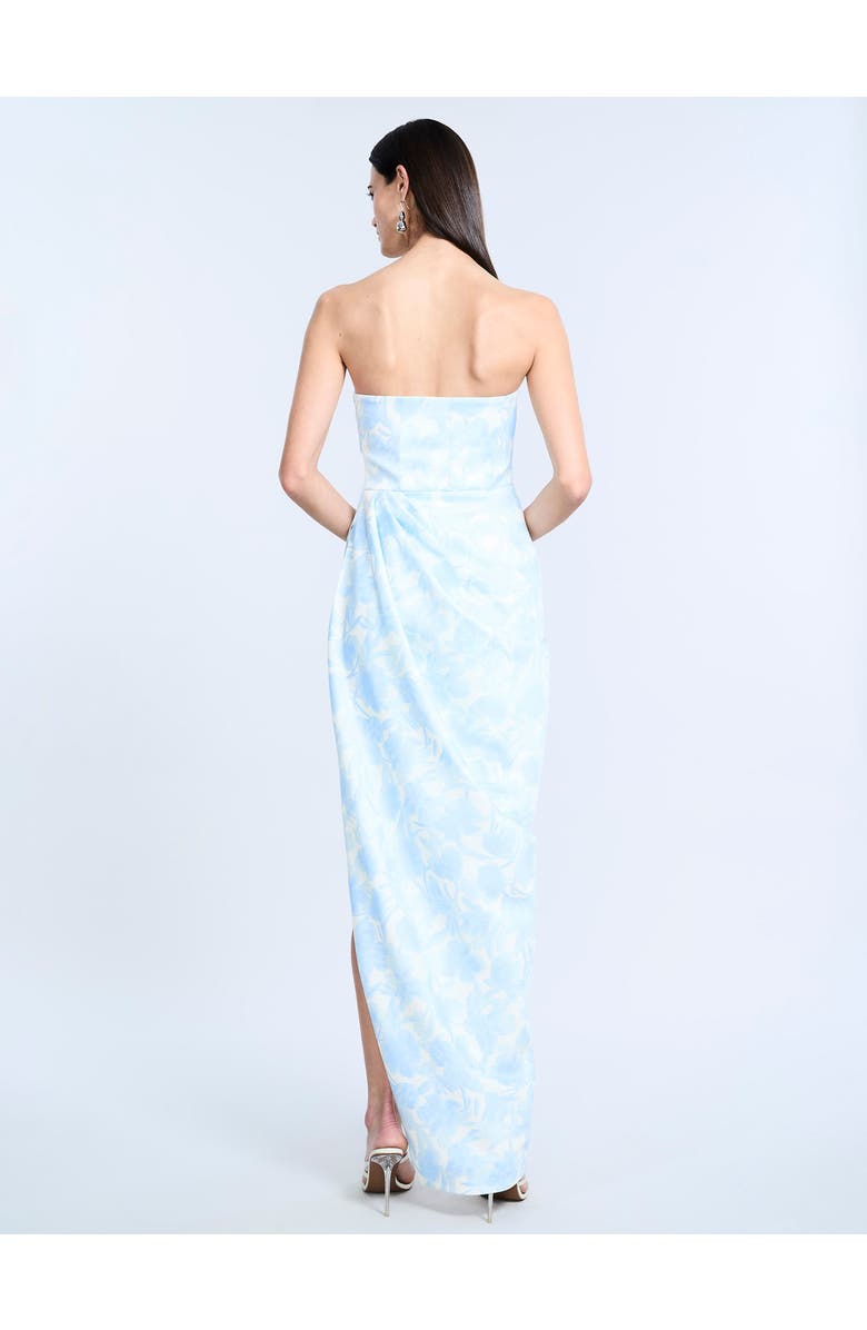 BCBGMAXAZRIA Pleat Bodice Wrap Skirt Gown, Alternate, color, Sky Floral Print