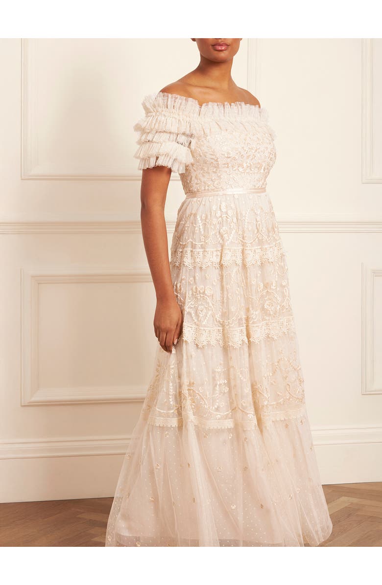 Needle & Thread Midsummer Lace Off-shoulder Gown, Alternate, color, Cream