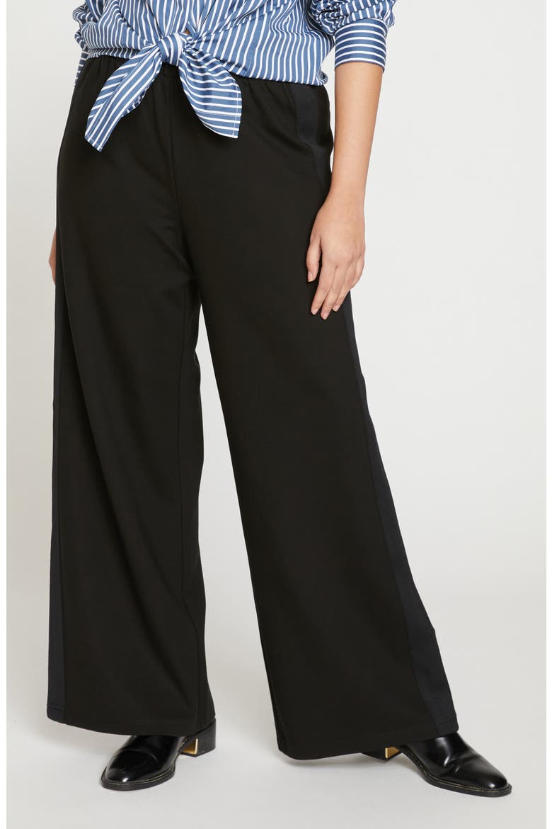 Stephanie Ponte Wide Leg Pants, Main, color, BLACK WITH BLACK STRIPE