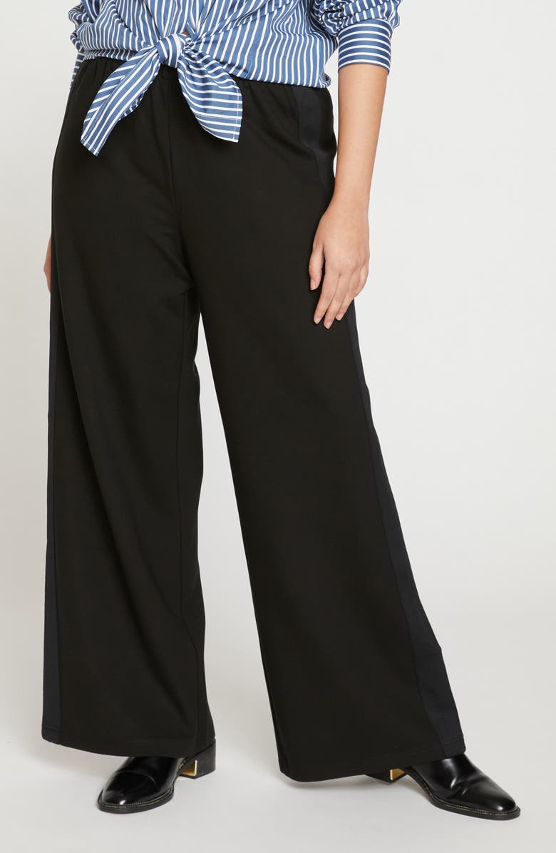 Universal Standard Stephanie Ponte Wide Leg Pants, Main, color, Black With Black Stripe