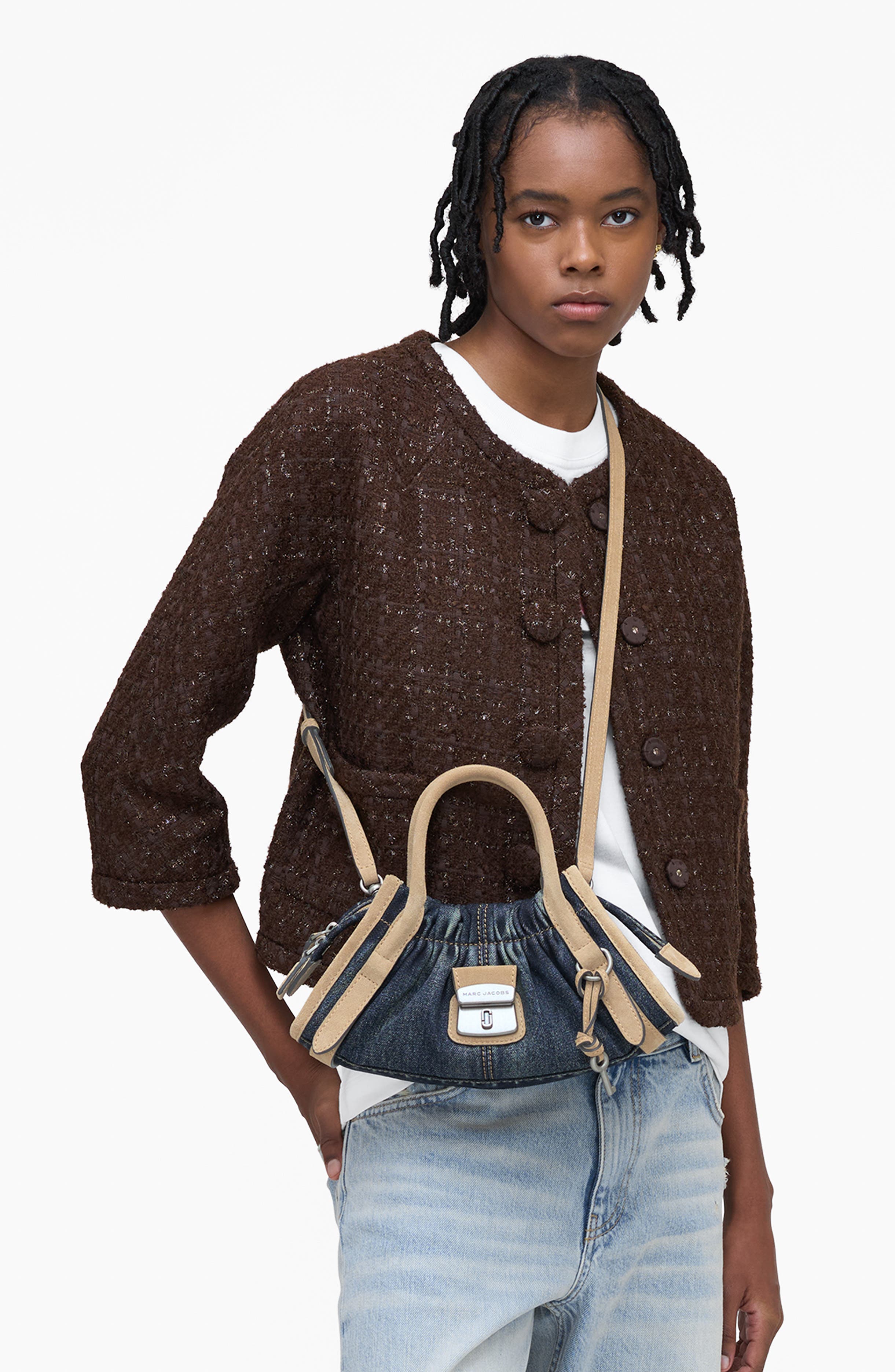 Marc Jacobs The Small Cristina Denim Suede Satchel, Alternate, color, Dark Wash Indigo