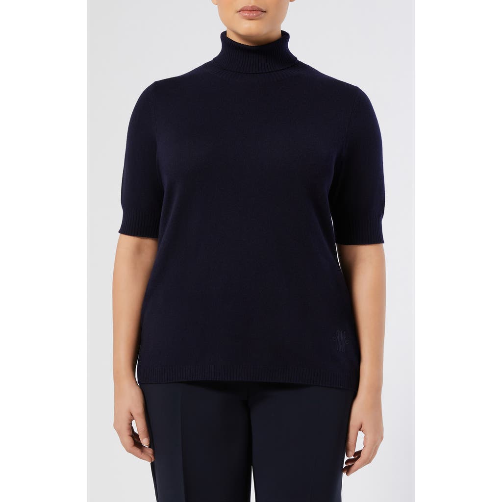 Marina Rinaldi Nepal Turtleneck Short Sleeve Cashmere Sweater In Blue