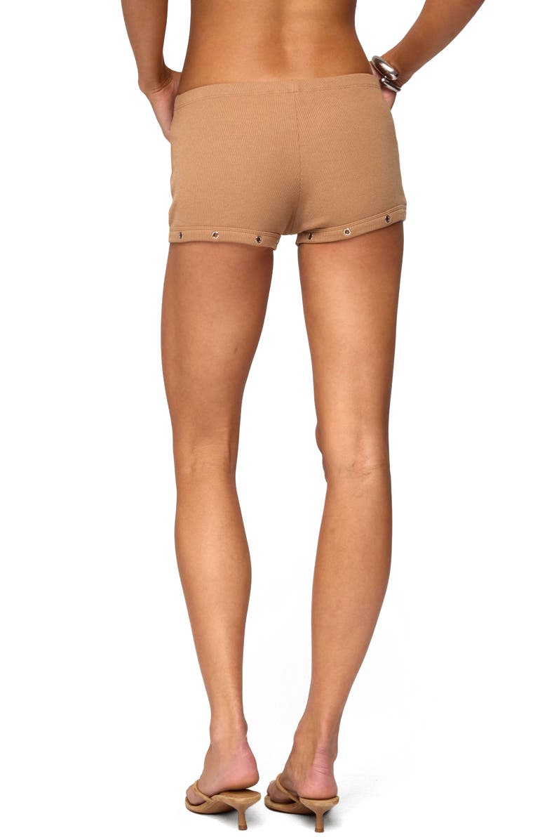 EDIKTED Hasel Grommet Low Rise Rib Shorts, Alternate, color, Brown