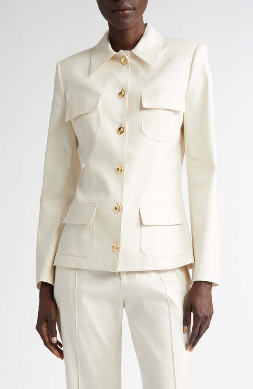 BRANDON MAXWELL BRANDON MAXWELL GAGE STRETCH LINEN BLEND FITTED JACKET