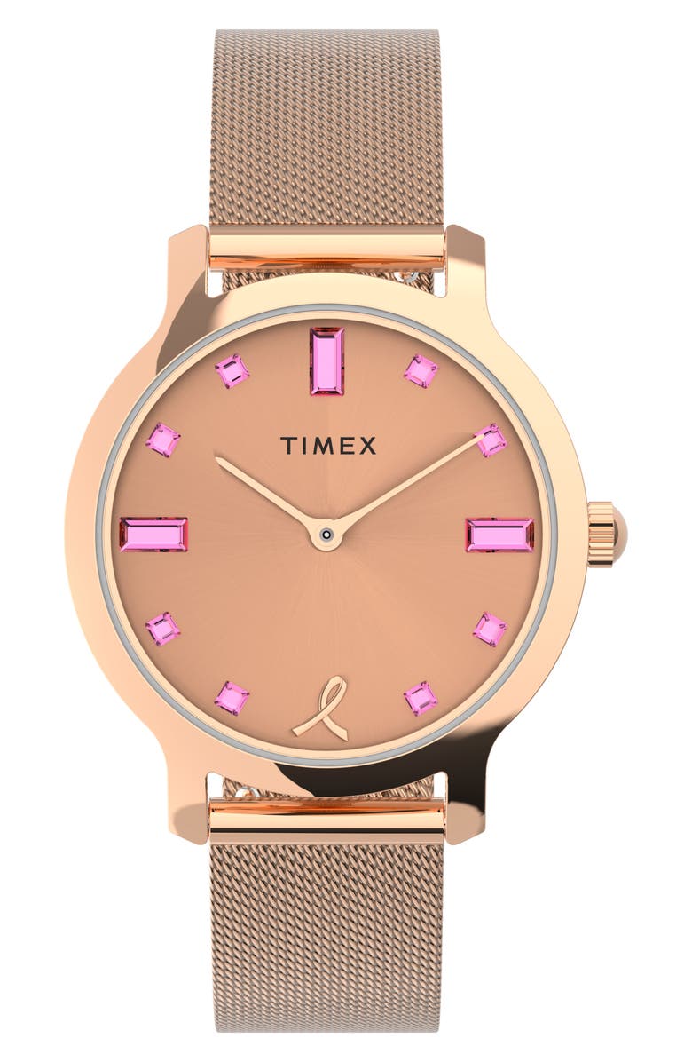 Timex<sup>®</sup> x BCRF Transcend Mesh Strap Watch, 36mm, Main, color, 