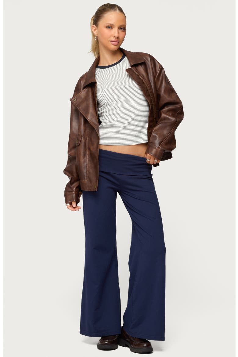Wide Leg Foldover Pants, Alternate, color, NAVY