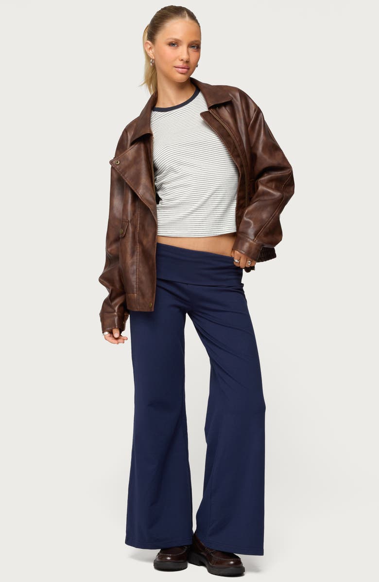 EDIKTED Wide Leg Foldover Pants, Alternate, color, Navy