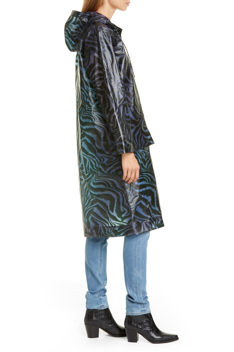 Tiger Print Water Repellent Biodegradable Raincoat, Alternate, color, FOREVER BLUE